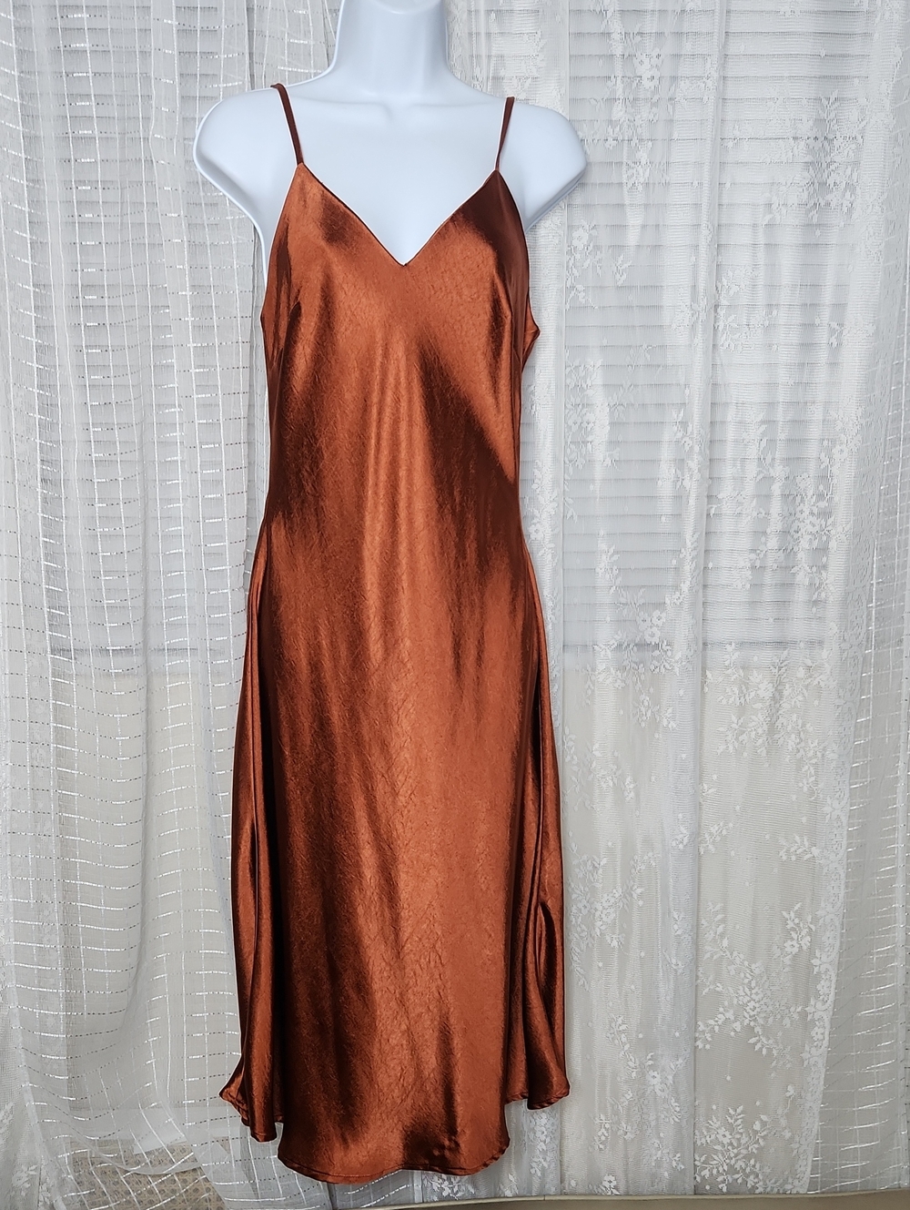 Burnt Orange Dress Forum Spaghetti Strap Bias Cut Maxi Satin Dress SzS